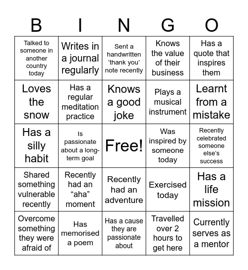 Social Bingo Card