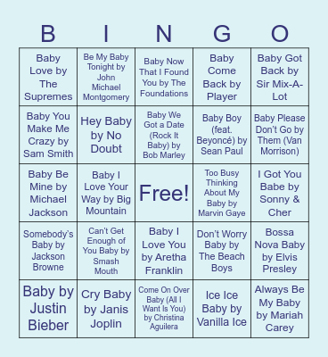 Baby Music Bingo Card