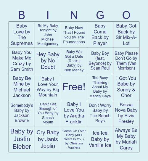 Baby Music Bingo Card