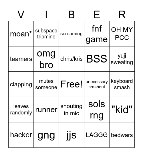 Vibe Bingo Card