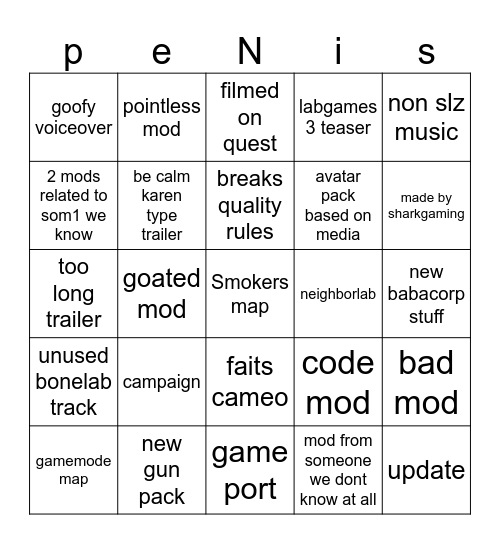 bonelab direct 2 bingo card Bingo Card