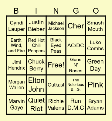 Tap It Final Round Artist #62 Bingo Card