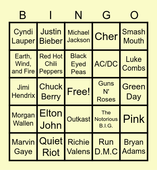 Tap It Final Round Artist #62 Bingo Card