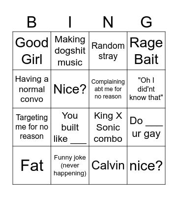 Sonic Insults Bingo Card