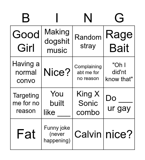 Sonic Insults Bingo Card