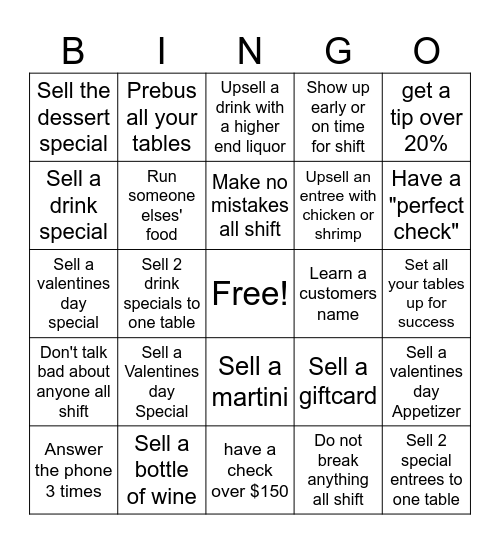 VALENTINE'S DAY BINGO Card