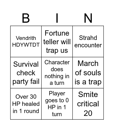 Session Bingo Card