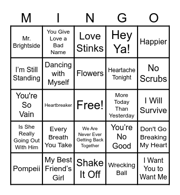 The Lonely Hearts Club Bingo Card