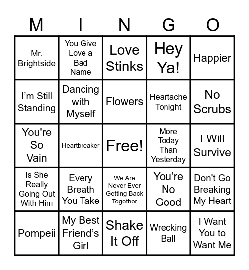 The Lonely Hearts Club Bingo Card