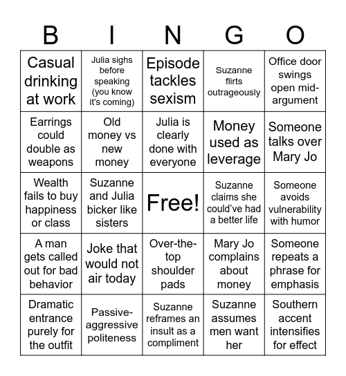 Designing Women Bingo Card