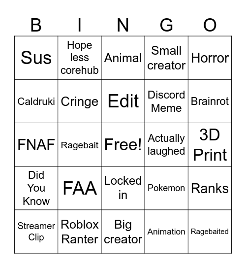 YTShorts Bingo Card