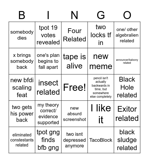 TPOT 21 Bingo Card