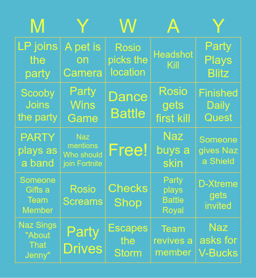 MyWay Fortnite Bingo Card