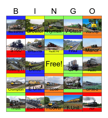 Railroads that I would like to work before Laurie's Retirement one day Bingo Card