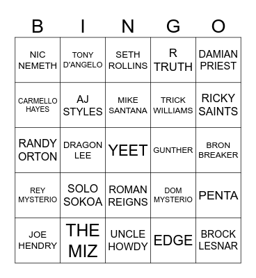 MEN'S ROYAL RUMBLE Bingo Card