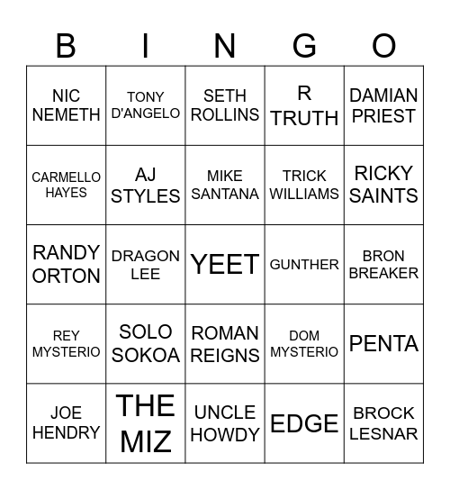 MEN'S ROYAL RUMBLE Bingo Card