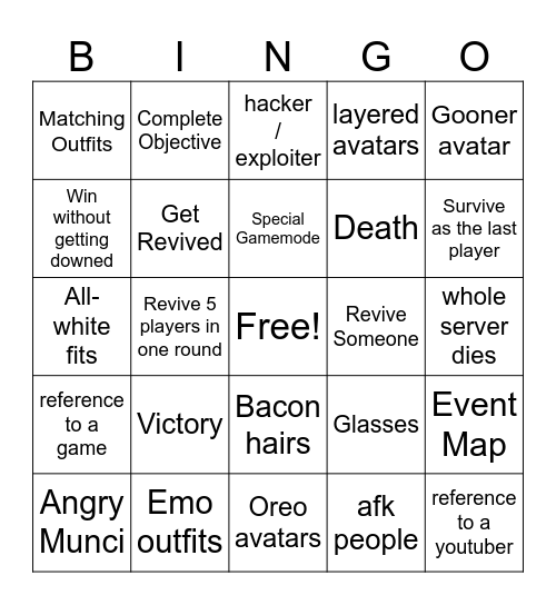 Evade BINGO Card