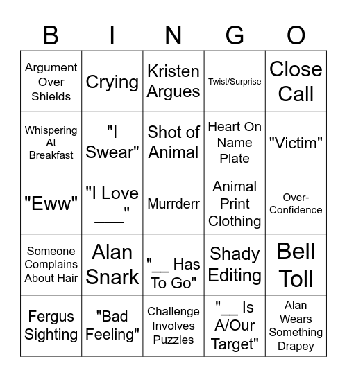 Traitors Episode....4/5 Bingo Card