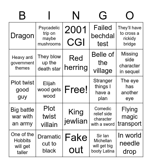 LOTR Bingo Card