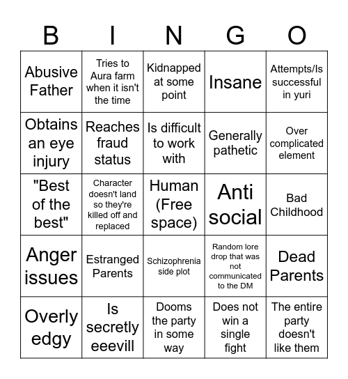 Thom Character Bingo Card