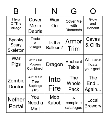 Minecraft Bingo Card