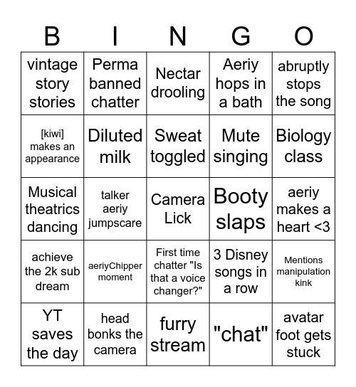 Aeriy's Stream Bingo! Bingo Card