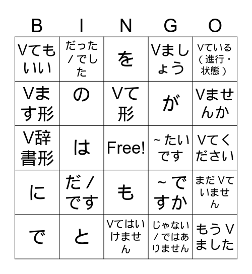 JLPT N5 ・ステファニー先生 Bingo Card