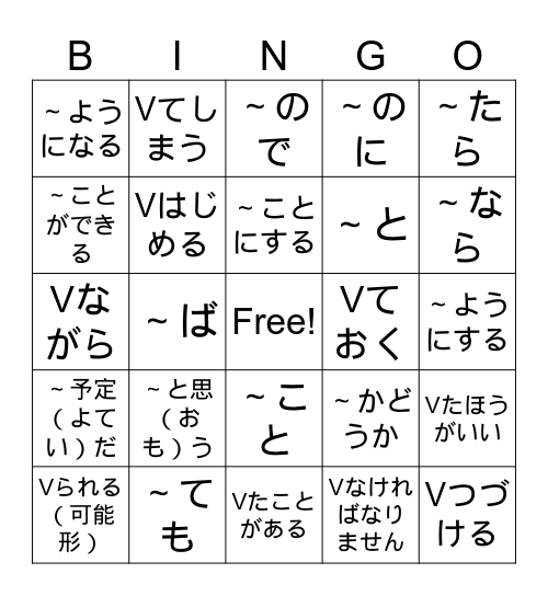 JLPT N4 - ステファニー先生 Bingo Card