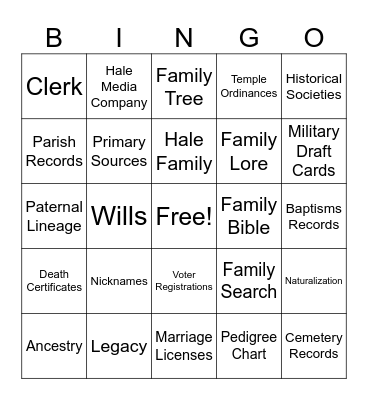 Family History Bingo Card