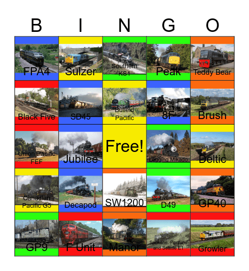 Railroads that I would like to work before Tony's retirement one day Bingo Card