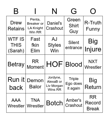 Royal Fumble 2026 Bingo Card