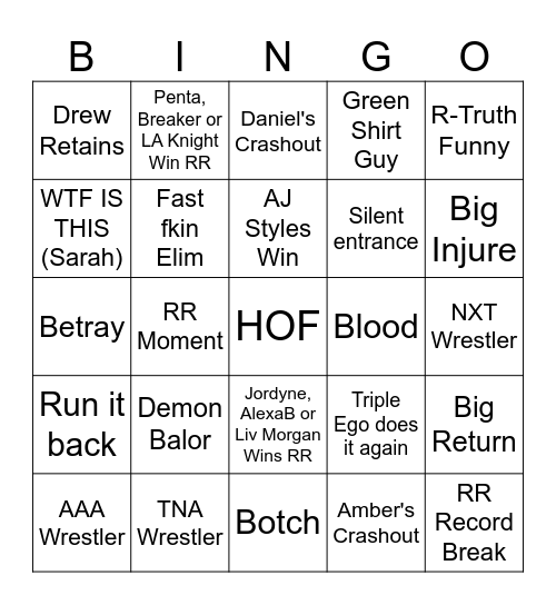 Royal Fumble 2026 Bingo Card