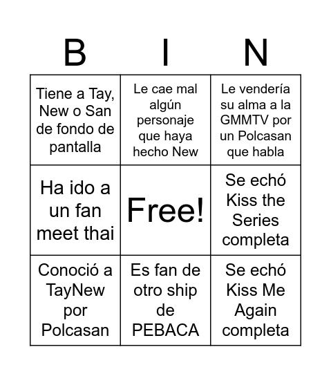 Bingo TayNewSan Bingo Card