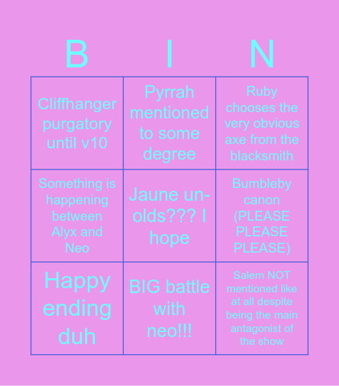 RWBY BNG V9 VAL Bingo Card