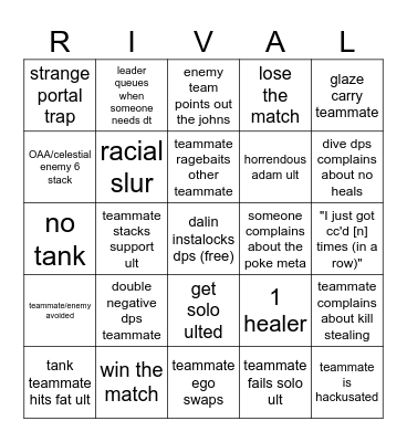 marvel rivals 5/6 stack qp match bingo Card
