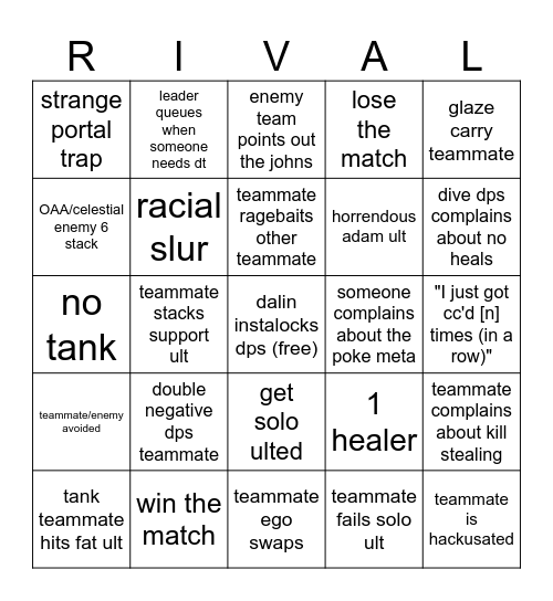 marvel rivals 5/6 stack qp match bingo Card