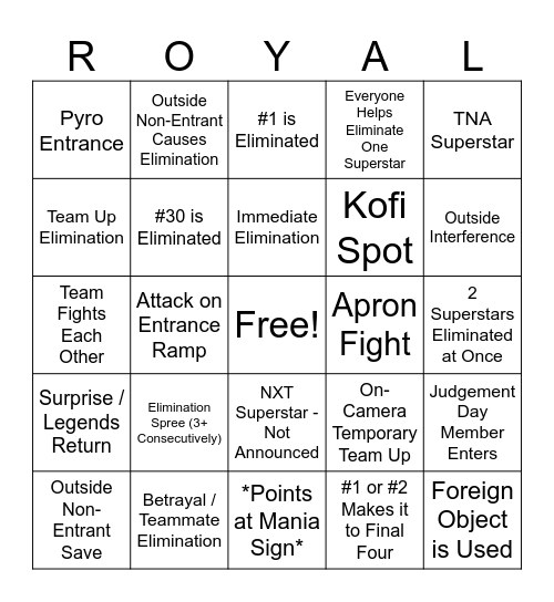 RUMBLE BINGO Card