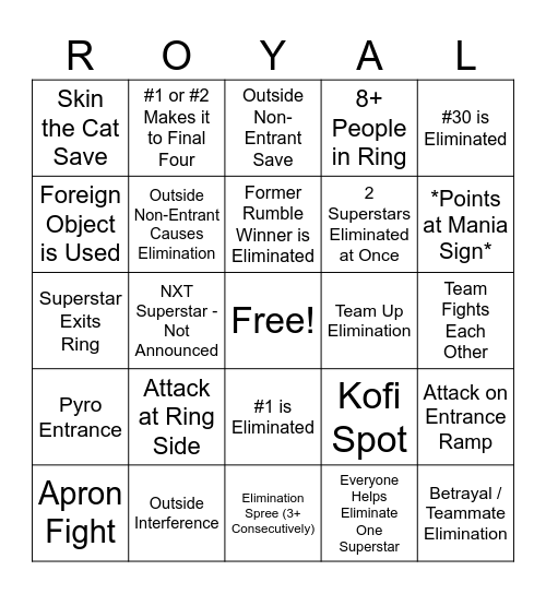 RUMBLE BINOG Bingo Card