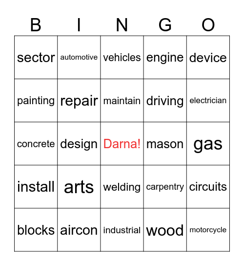 DARNA Bingo Card