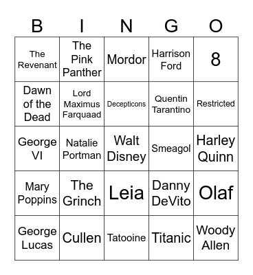 Movie Quiz Bingo Card