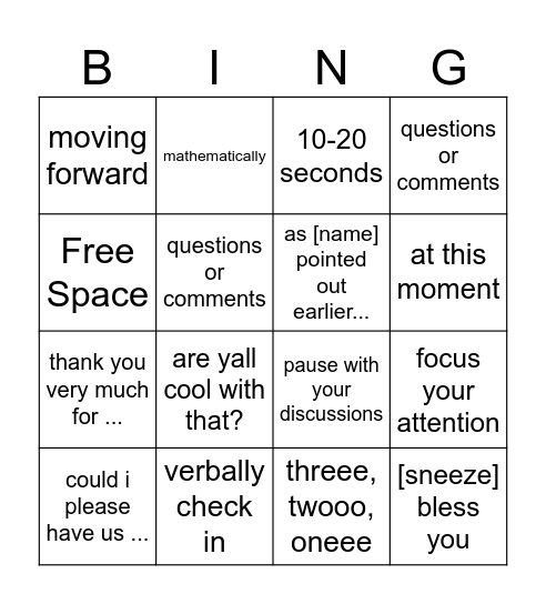 ms b bingo Card