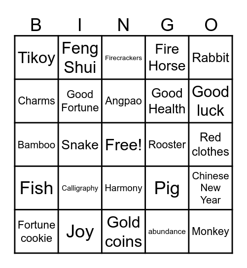 CHINESE NEW YEAR Bingo Card