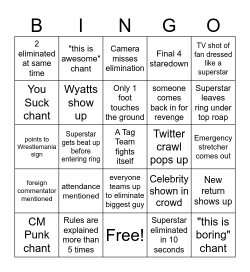 Royal Rumble BINGO Card