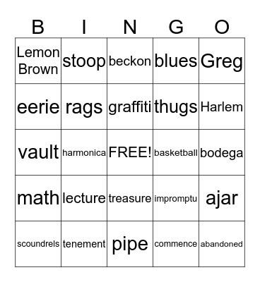 The Treasure of Lemon Brown Bingo Card