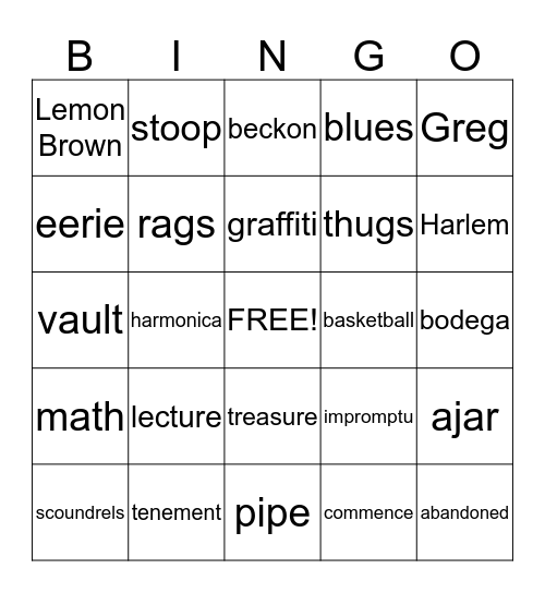 The Treasure of Lemon Brown Bingo Card