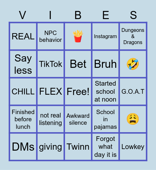 That’s So Teen Vibes Bingo Card