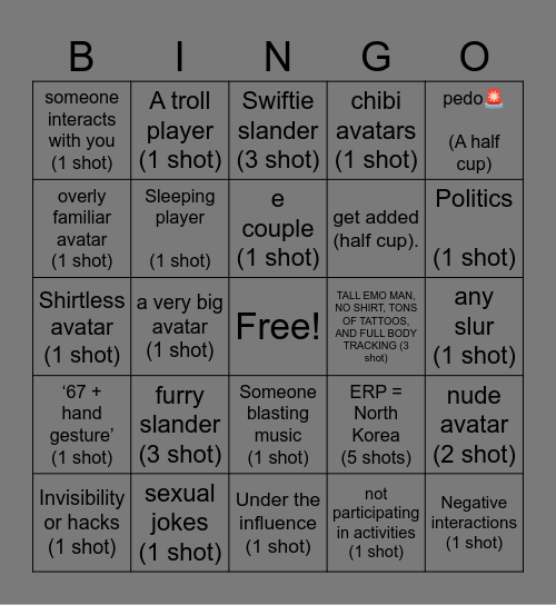 Vrchat bingo! Bingo Card
