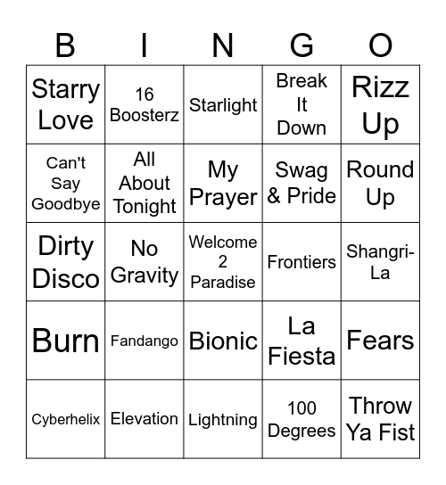 [R]MPG Setlist Bingo Card