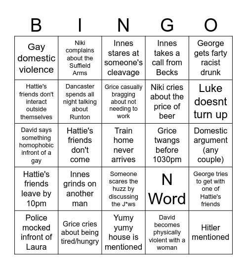 Hattie's Sweet 16 Bingo Card