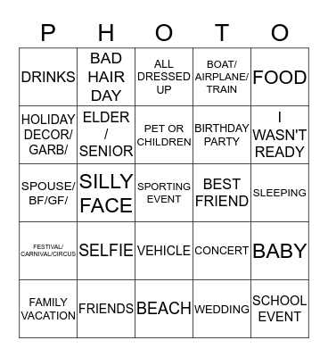 SELFIE BINGO Card